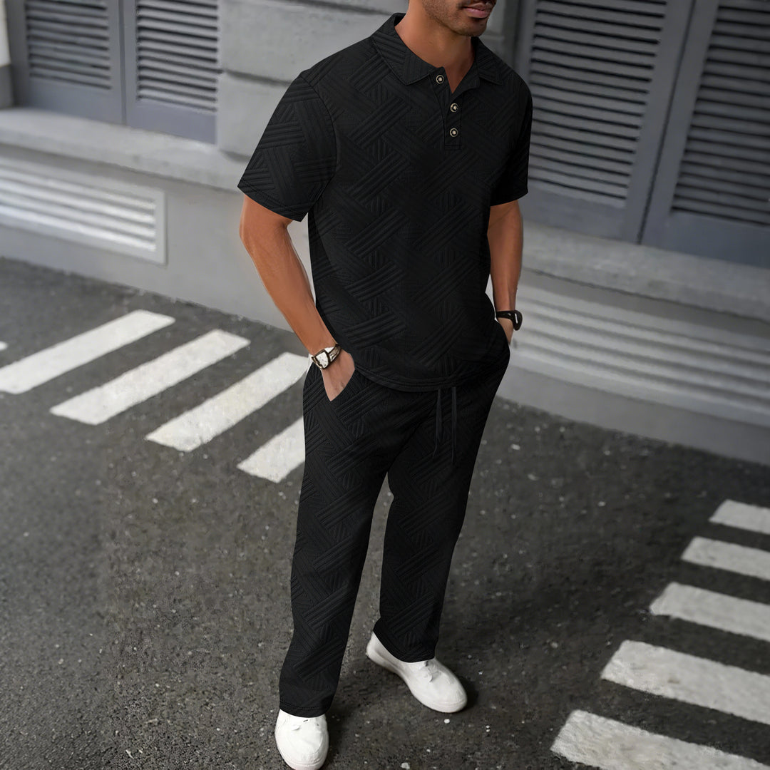 Herren Freizeit-Polo mit strukturiertem Design und bequemer Hose Echoarchiv