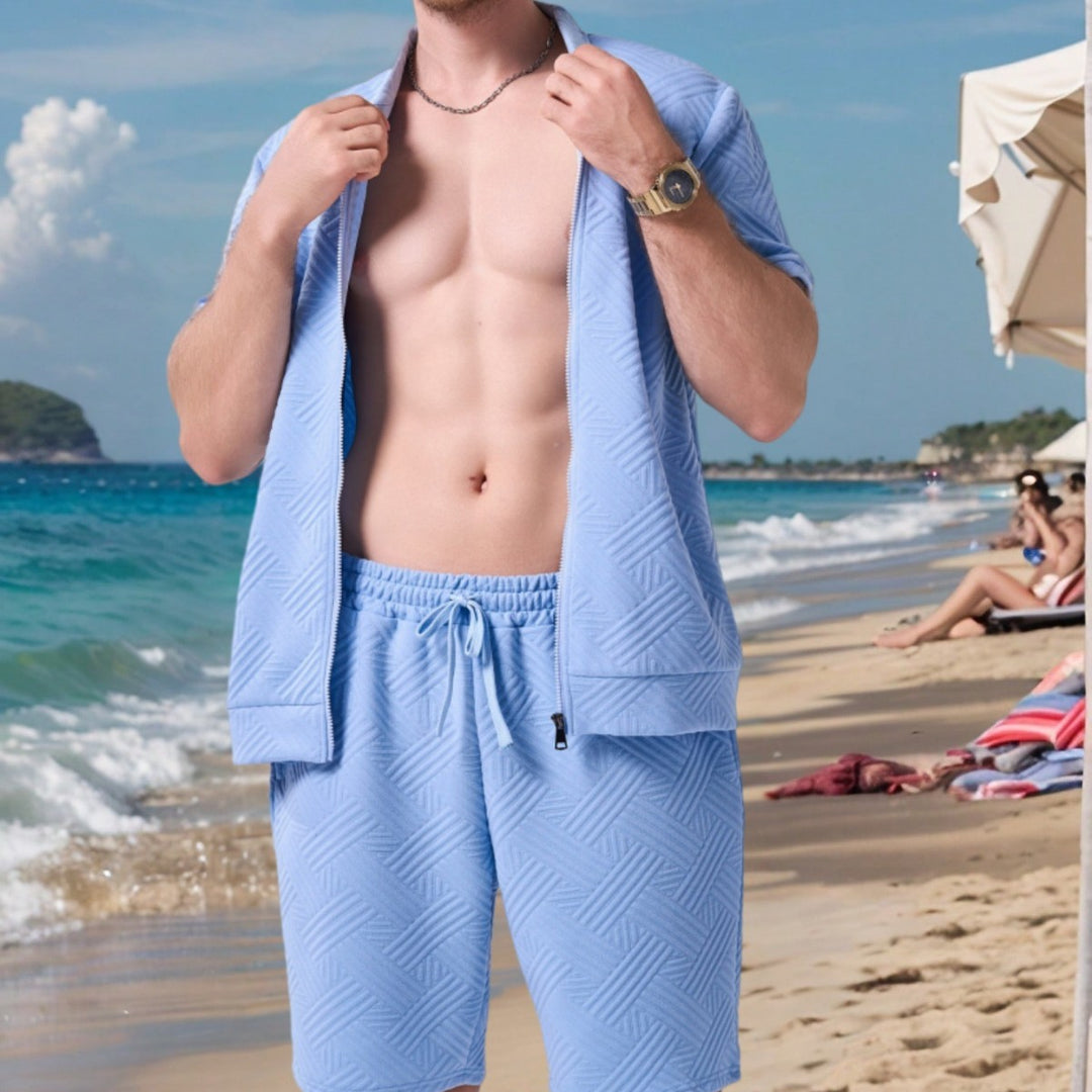 Herren kurzärmliges Strandhemd und Shorts-Set mit leichtem Komfort und stilvollem Design Echoarchiv