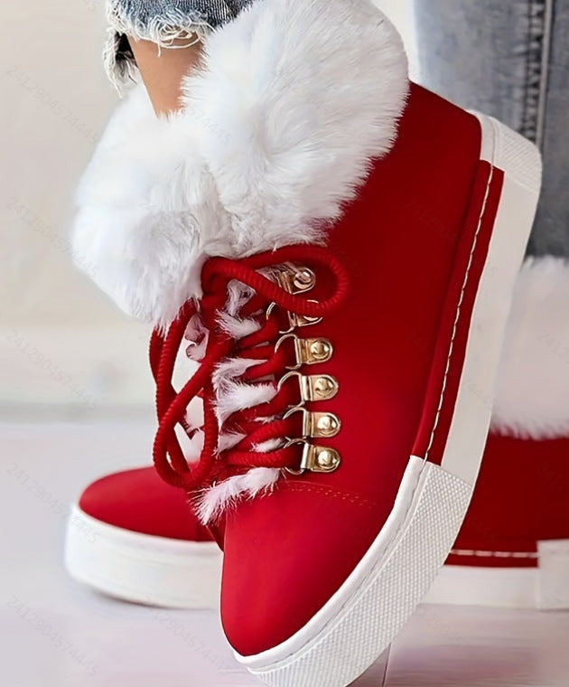 Damen Gefütterte High-Top Sneaker-Boots mit Kunstfellkragen und dekorativer Schnürung Echo Archiv