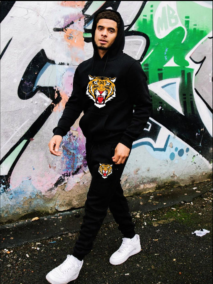 Herren Sportliches Hoodie und Jogginghose Set mit Tiger-Motiv Echoarchiv