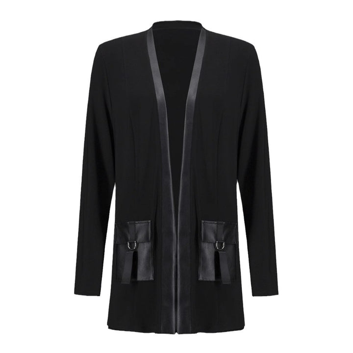 Damen nan offener Jersey-Cardigan mit Lederimitat-Besatz und D-Ring-Taschen Echo Archiv