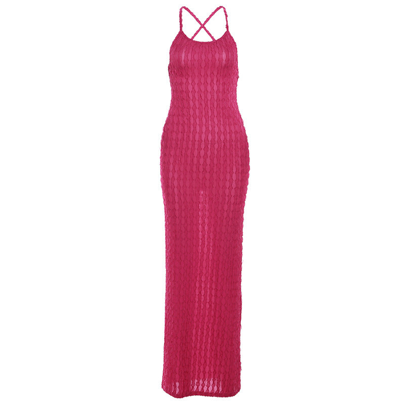 Damen Transparente Maxikleid mit Kreuzträgern und strukturiertem Design Echo Archiv