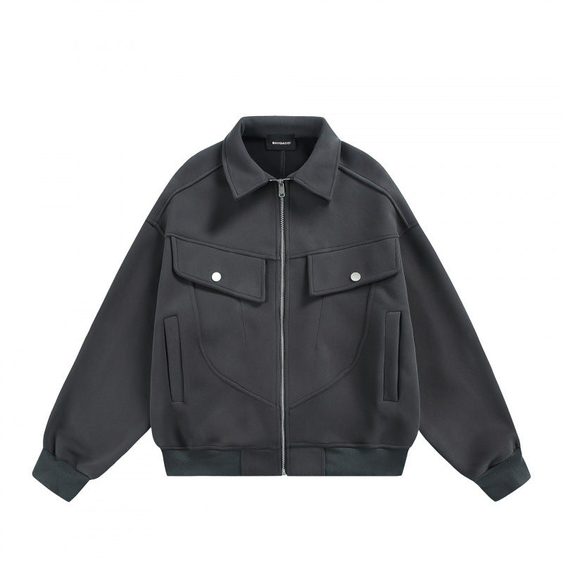 Unisex Zip-Sweatjacke mit aufgesetzten Brustklappen und geripptem Saum Echo Archiv
