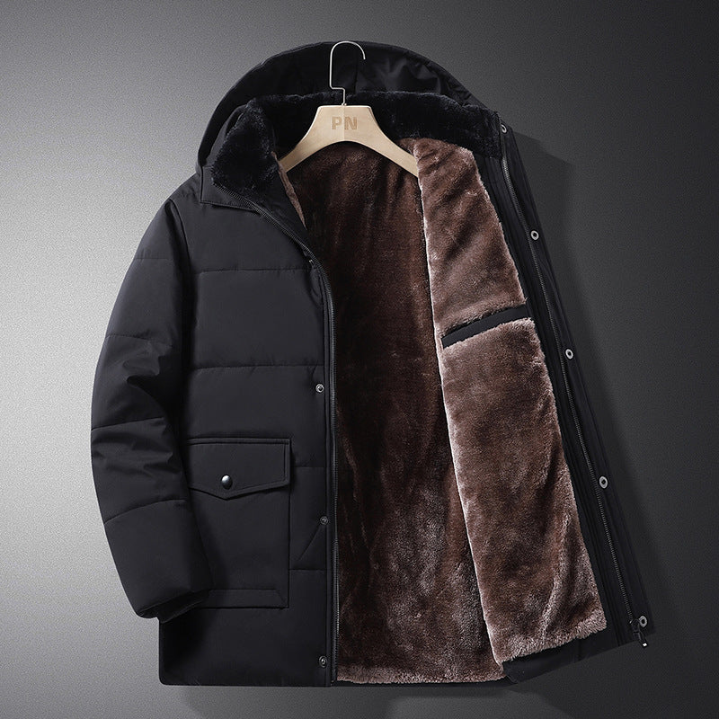 Herren Wattierte Thermojacke mit gesteppter Innenfüllung, Kunstfellkragen und Pattentaschen – Marzano