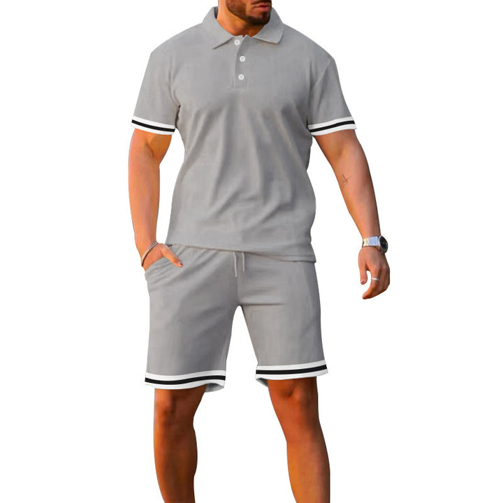 Herren sportliches Poloshirt und Freizeit-Shorts Set mit elastischem Bund und Kontraststreifen Echoarchiv