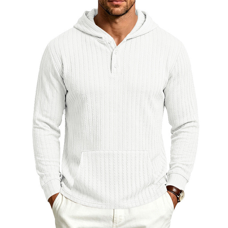 Herren Strukturiertes Kapuzen-Henley-Pullover mit Kängurutasche und Zopfstruktur Echoarchiv