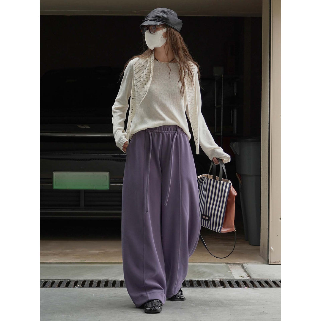 Damen weite High-Waist Lounge-Hose aus Sweatstoff mit Kordelzug Echoarchiv