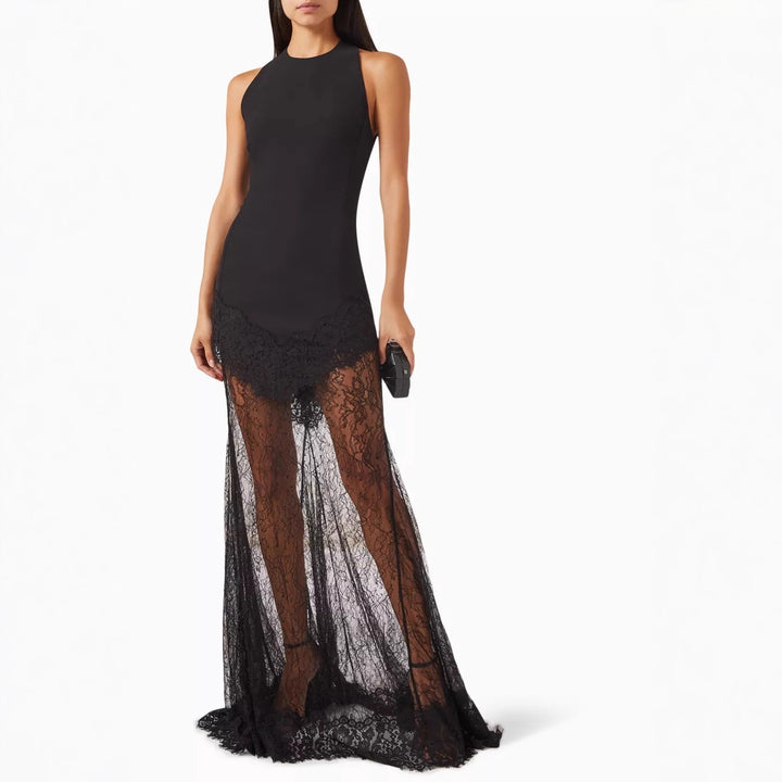 Damen Bodenlanges Spitzenkleid im eleganten Schnitt Echo Archiv
