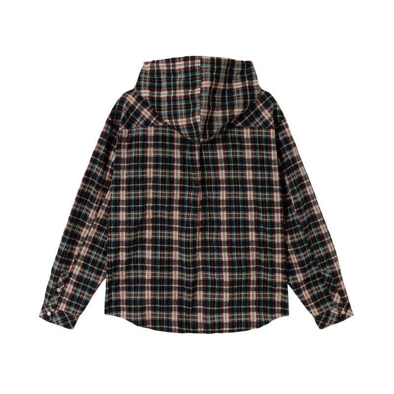 Unisex Kapuzen-Flanellhemd im Oversize-Karo mit Brusttaschen Echoarchiv