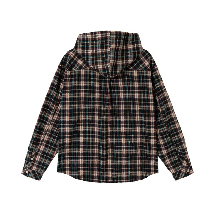 Unisex Kapuzen-Flanellhemd im Oversize-Karo mit Brusttaschen Echoarchiv