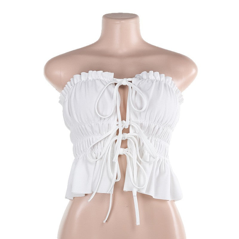 Damen Cropped Oberteil mit rüschengeschnittenem Saum und sexy Schnürung Echo Archiv