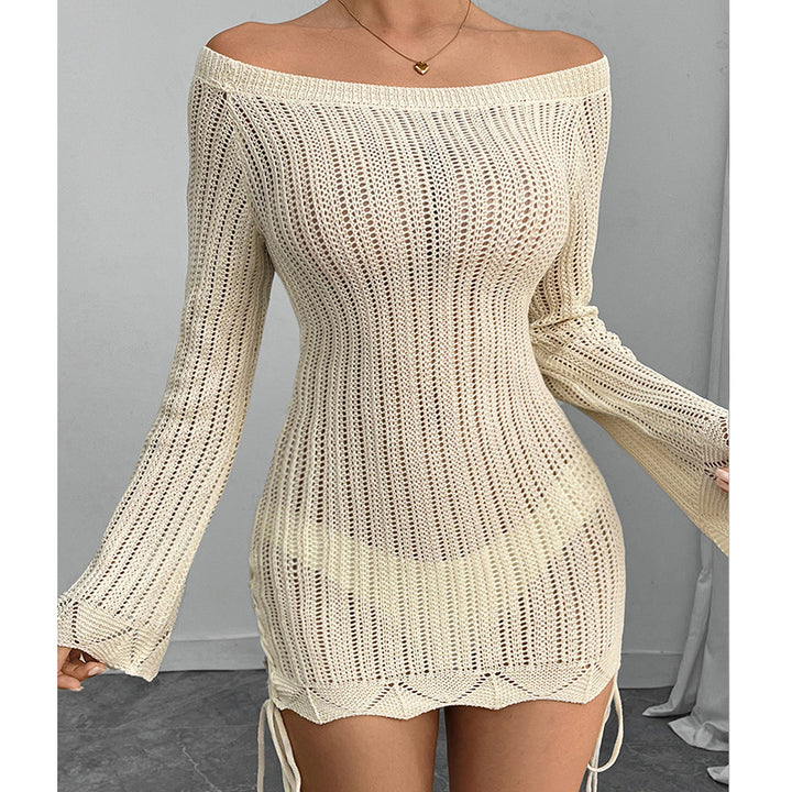 Damen Strickkleid im modernen Off-Shoulder Design mit weiten Ärmeln und Raffungen Echo Archiv