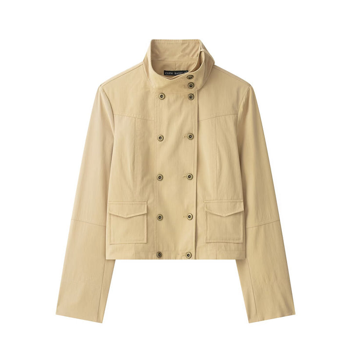 Damen Kurzer Doppelreihiger Field‑Blouson im Utility‑Stil mit Stehkragen Echo Archiv