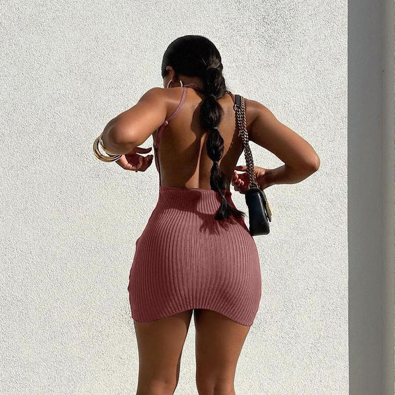 Damen figurbetontes Rippenkleid mit verstellbaren Spaghettiträgern Echo Archiv