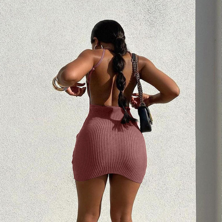 Damen figurbetontes Rippenkleid mit verstellbaren Spaghettiträgern Echo Archiv