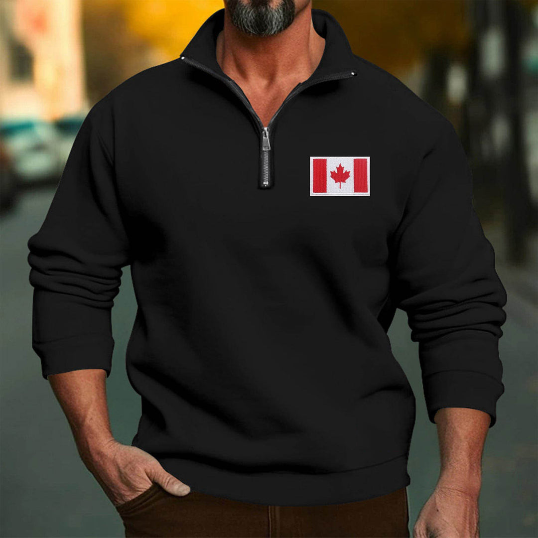 Herren Fleece-Pullover mit halbem Reißverschluss und Flaggenapplikation Echoarchiv