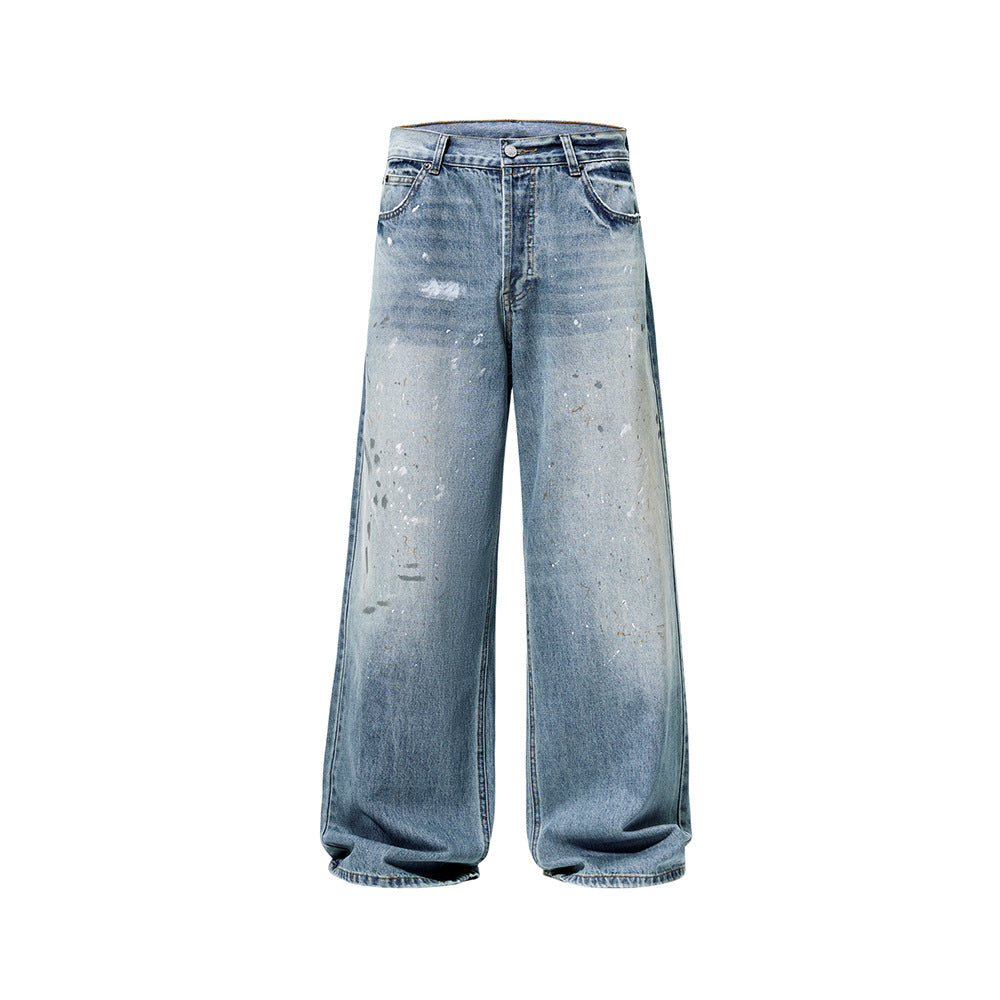 Herren weite Baggy-Jeans mit Paint-Splatter-Effekt und Vintage-Waschung Echo Archiv