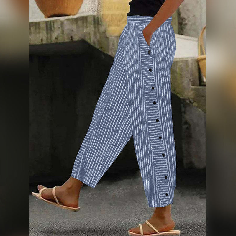 Damenweite Culotte-Hosen mit Paperbag-Taille, Knopfleiste und Seitentaschen – Avélisse