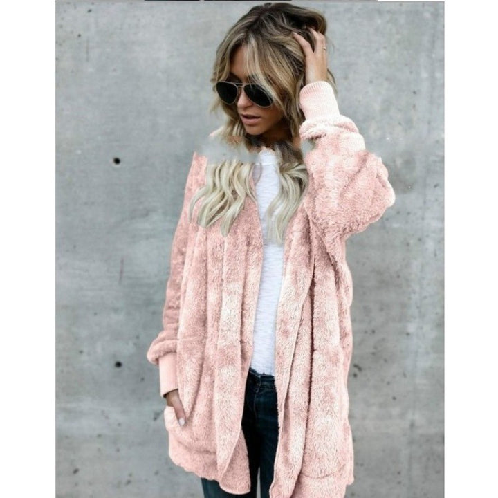 Damen Kuschelige Teddy‑Fleece‑Cardigan mit Kapuze, Oversize‑Schnitt und aufgesetzten Taschen – Veloura