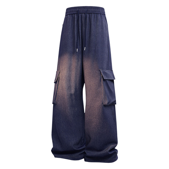 Damen Weite Denim-Cargo-Hose im Baggy-Stil mit Elastbund, Tunnelzug und aufgesetzten Klappentaschen Echoarchiv