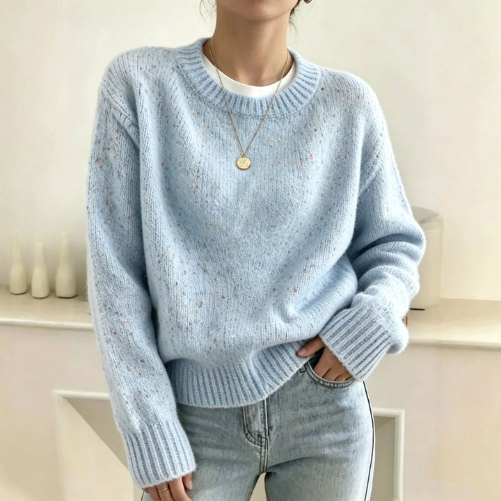 Damen Oversize Pullover in Mohair-Optik mit Rundhalsausschnitt und Konfetti‑Struktur – Mavelle