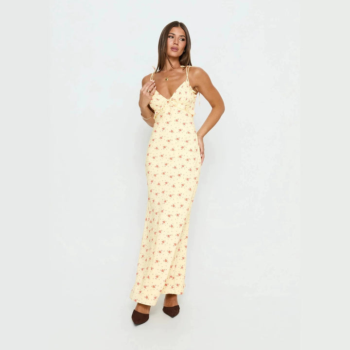 Damen Maxi-Kleid mit verspieltem Blumenmuster und verstellbaren Spaghetti-Trägern Echo Archiv