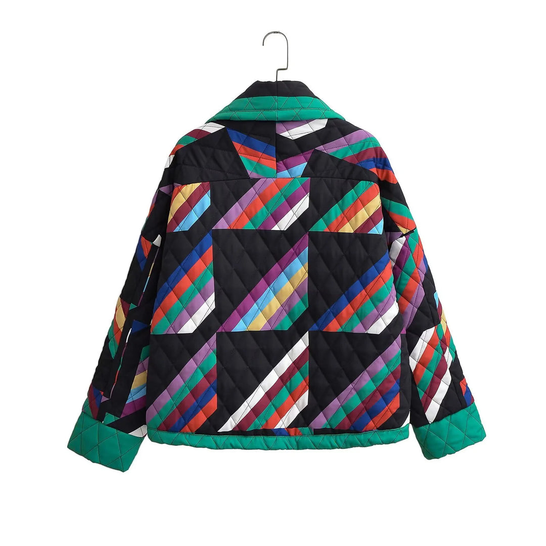 Damen nan gesteppte Kimonojacke mit geometrischem Patchwork und offener Front Echo Archiv