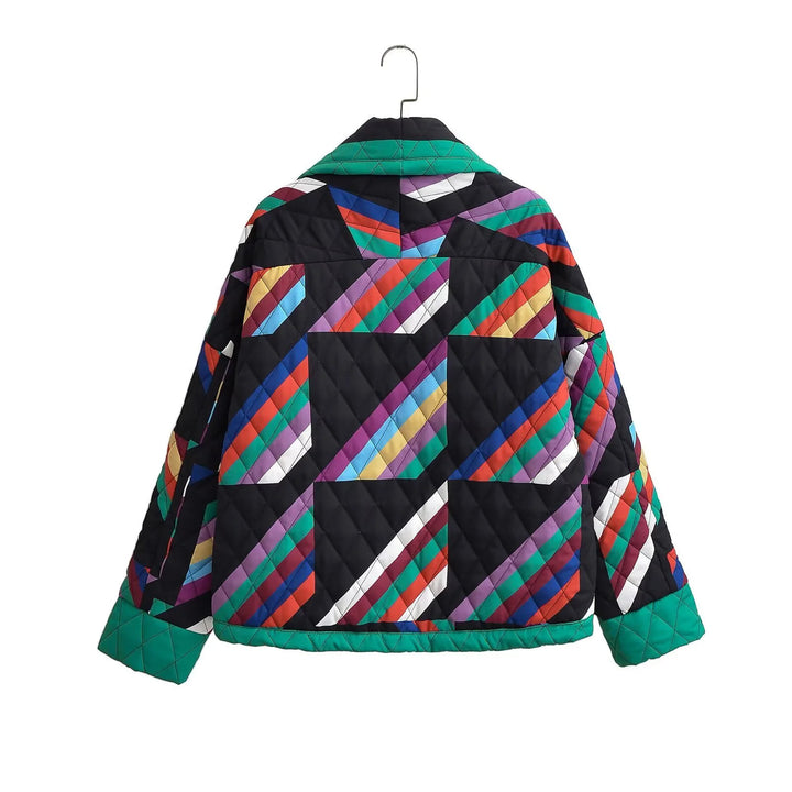 Damen nan gesteppte Kimonojacke mit geometrischem Patchwork und offener Front Echo Archiv