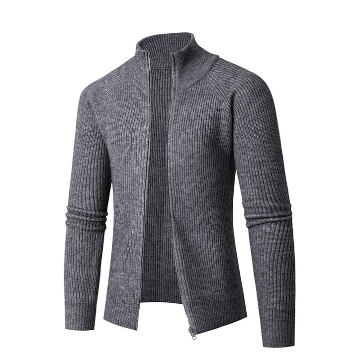 Herren nan schlanker Zip-Cardigan aus Merino-Mix mit Rippstruktur und Raglanärmeln Echo Archiv