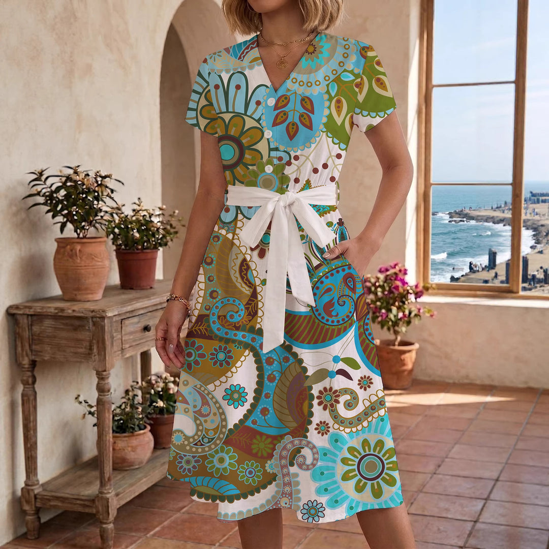 Damen Midikleid mit floralem Motiv und Taillengürtel Echo Archiv