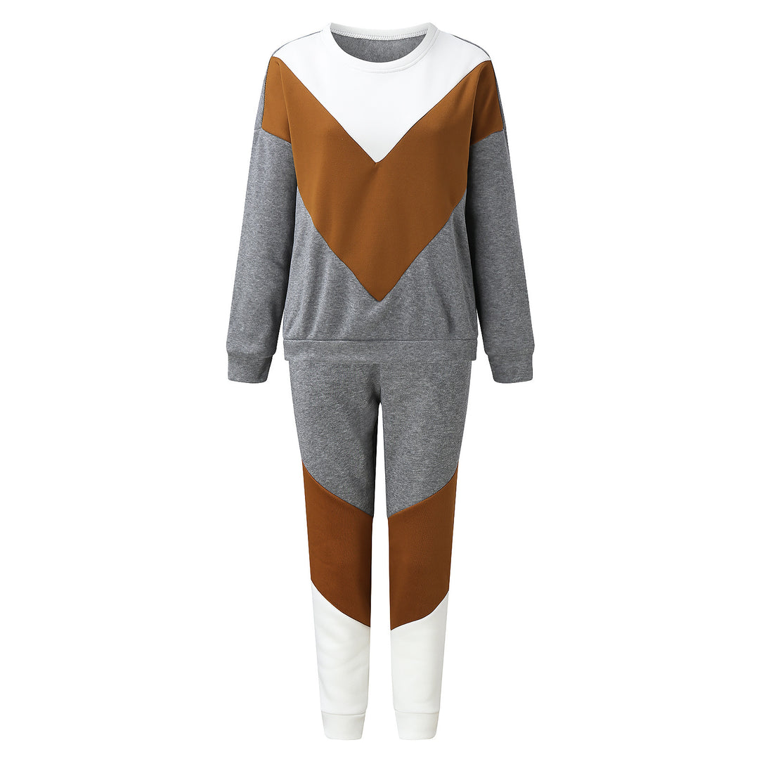 Damen zweiteiliges Relax-Sweatset mit V-Block-Design, innen angerautem Fleece und tapered Jogginghose – Avérine