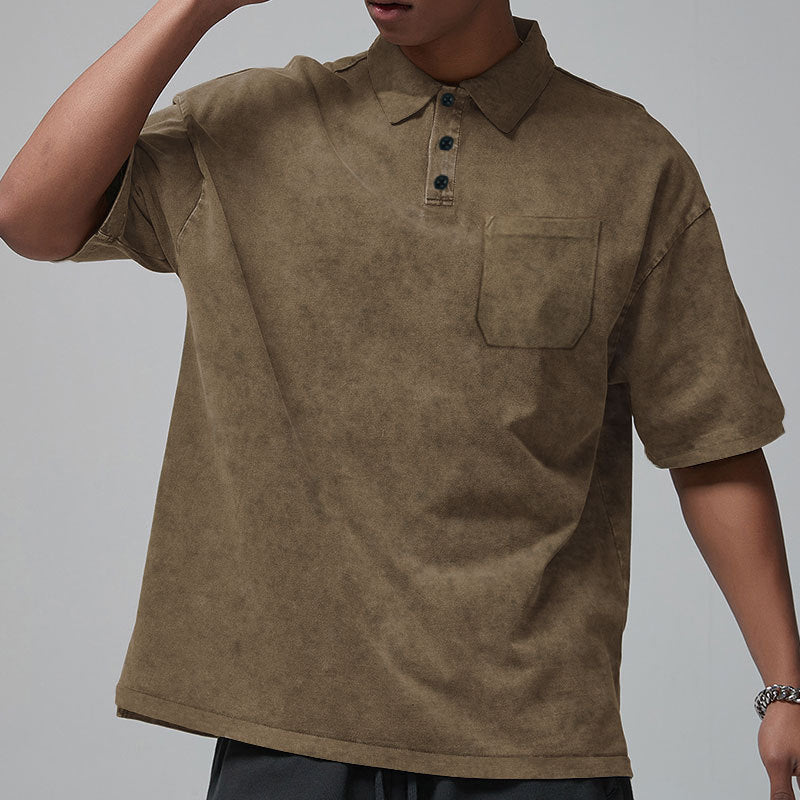 Herren lässiges Poloshirt mit strukturiertem Design und Brusttasche Echoarchiv