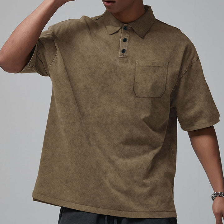Herren lässiges Poloshirt mit strukturiertem Design und Brusttasche Echoarchiv