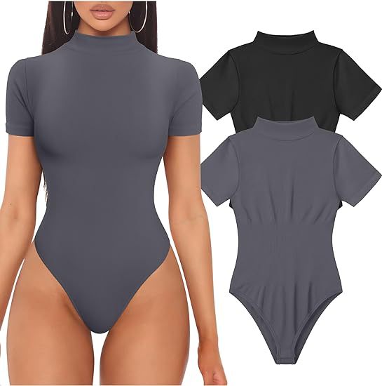 Damen Kurzarm Bodysuit mit hohem Kragen Echo Archiv