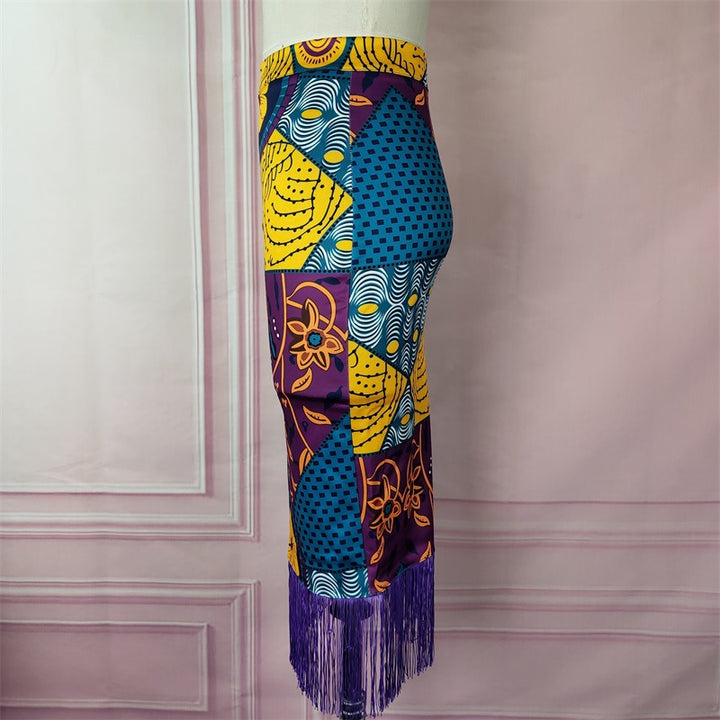 Damen eleganter Rock mit Fransen und außergewöhnlichem Print Echo Archiv