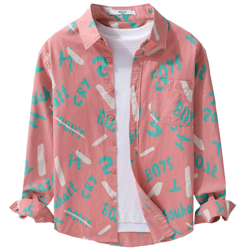 Herren Lockeres Baumwoll-Overshirt mit grafischem Allover-Print und Kentkragen Echoarchiv