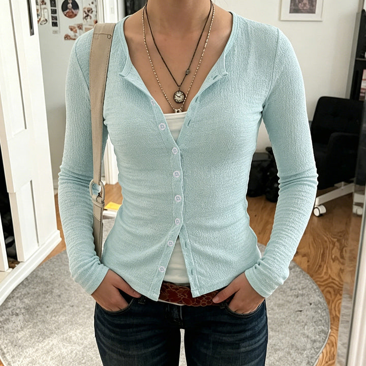 Damen Strukturierter Longsleeve-Cardigan mit taillierter Passform und V‑Ausschnitt Echo Archiv