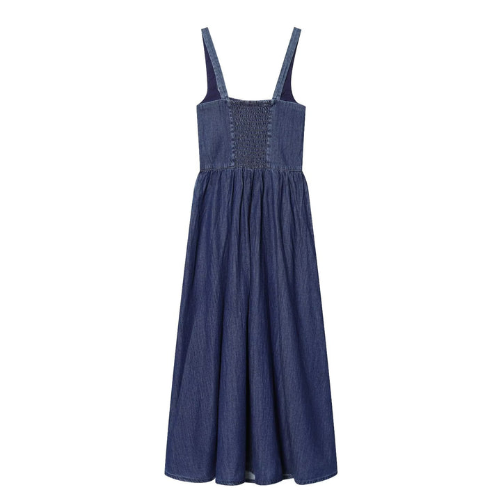 Damen Denim Maxikleid mit schwingendem Rock und verstellbaren Trägern Echo Archiv