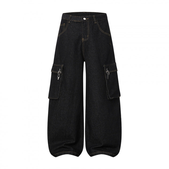 Damen Ballonförmige Cargo-Jeans mit hoher Taille, weitem Bein und aufgesetzten Klappentaschen Echo Archiv