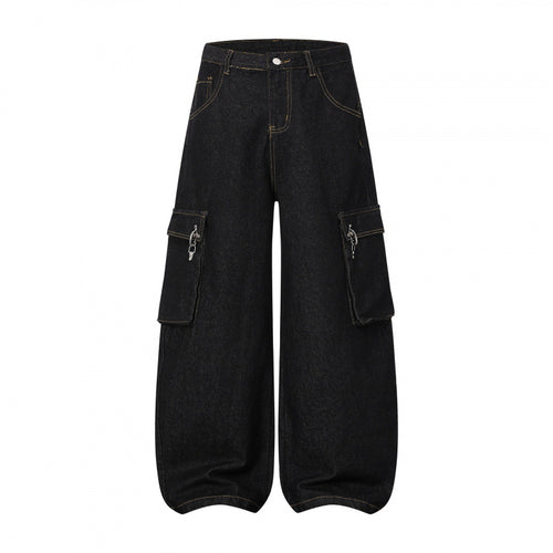Damen Ballonförmige Cargo-Jeans mit hoher Taille, weitem Bein und aufgesetzten Klappentaschen Echo Archiv