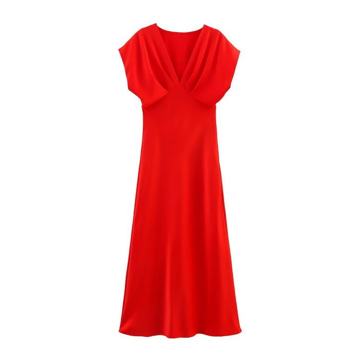 Damen Maxikleid mit elegantem V-Ausschnitt und fließendem Satin-Material Echo Archiv