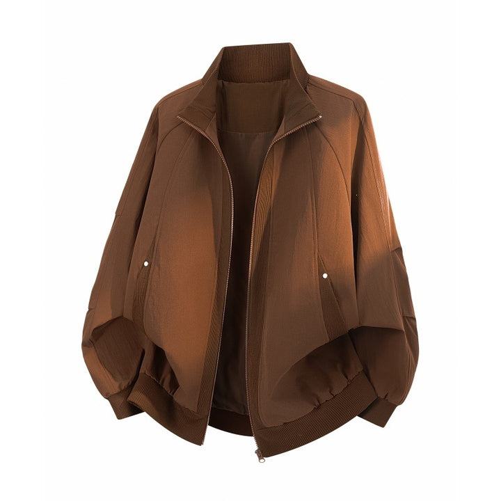 Damen Oversize Harrington-Bomberjacke mit Ballonärmeln, verdecktem Reißverschluss & gerippten Abschlüssen Echoarchiv