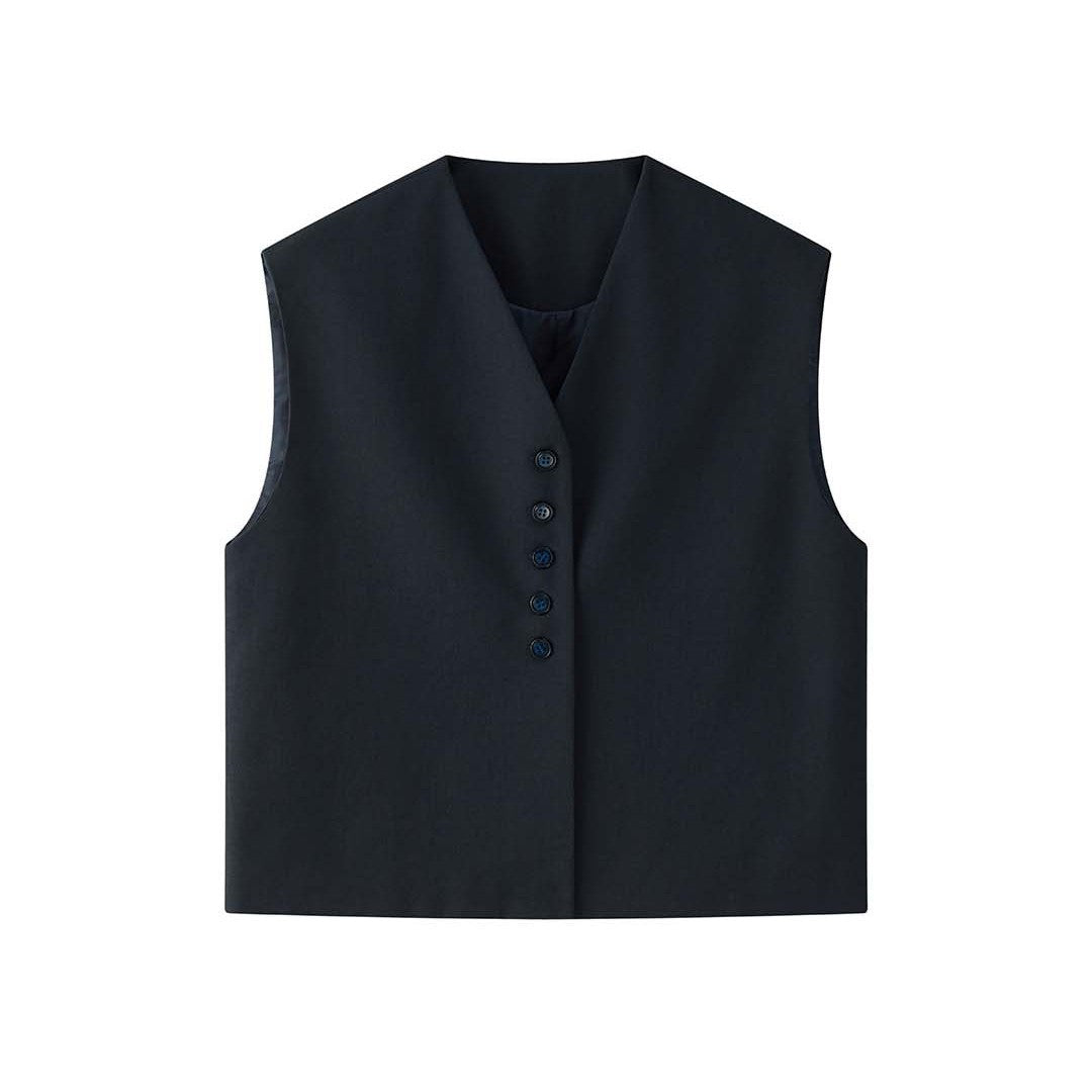 Damen Oversized-Tailoring-Weste mit V-Ausschnitt und durchgehender Knopfleiste Echoarchiv