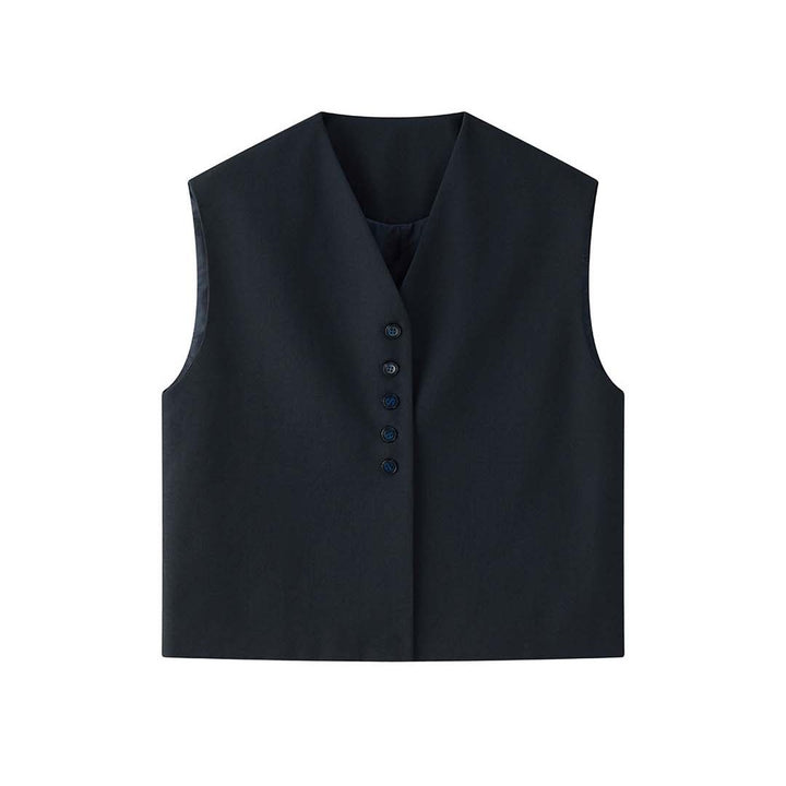 Damen Oversized-Tailoring-Weste mit V-Ausschnitt und durchgehender Knopfleiste Echoarchiv
