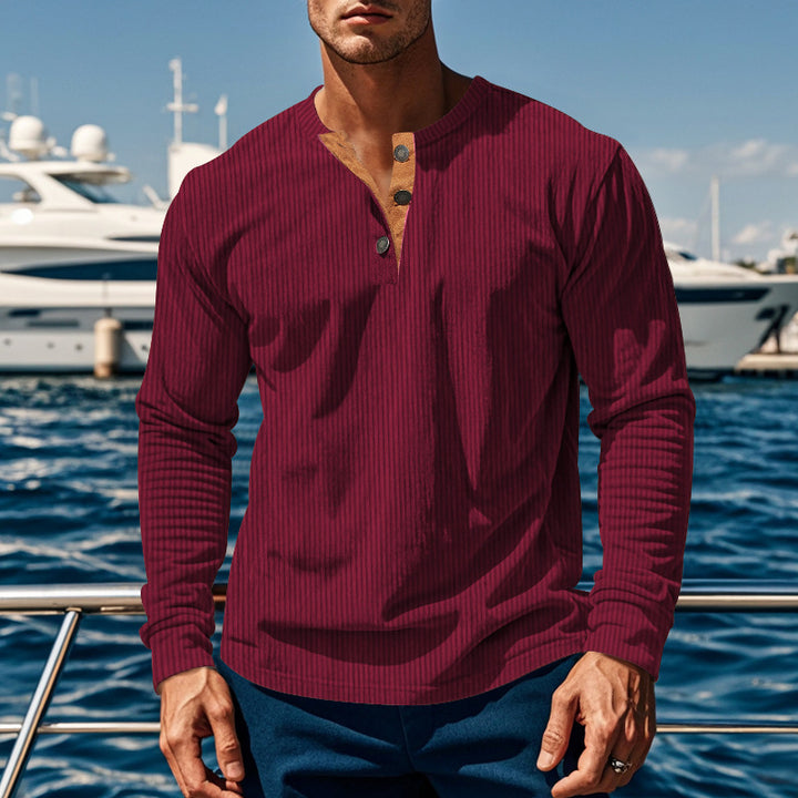 Herren Schnurloses Langarmshirt mit Knopfleiste Echoarchiv