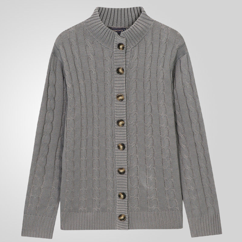 Herren Strickjacke mit Zopfmuster und umschlagbarem Kragen Echoarchiv