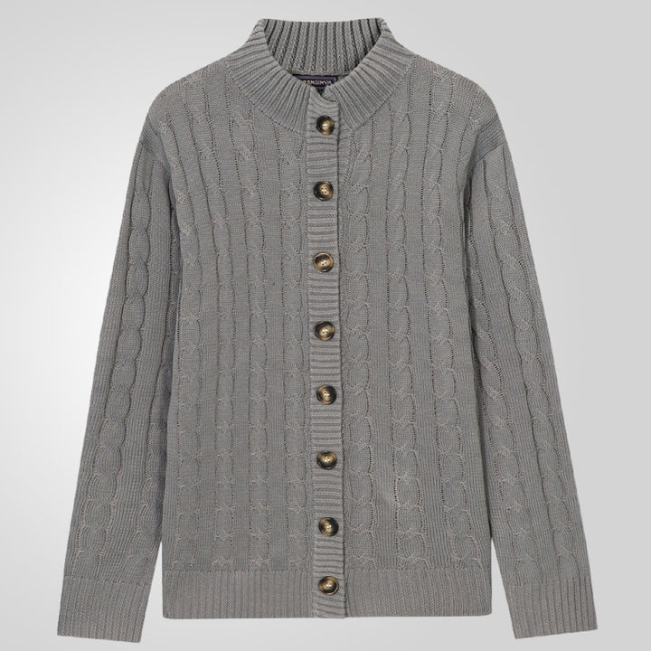 Herren Strickjacke mit Zopfmuster und umschlagbarem Kragen Echoarchiv