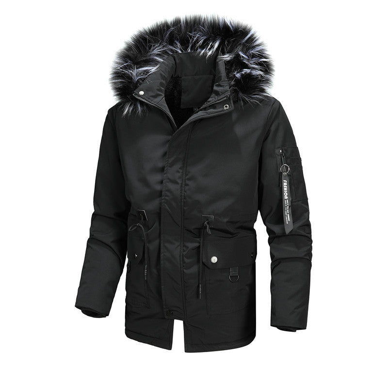 Herren Urbaner Thermo-Parka mit Kunstfellkapuze, Multifunktionstaschen und Taillenregulierung Echoarchiv