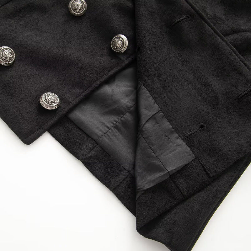Damen Kurzgeschnittene Taillierte Militärblousonjacke mit hohem Stehkragen, doppelreihigen Metallknöpfen und Schulterriegeln Echo Archiv