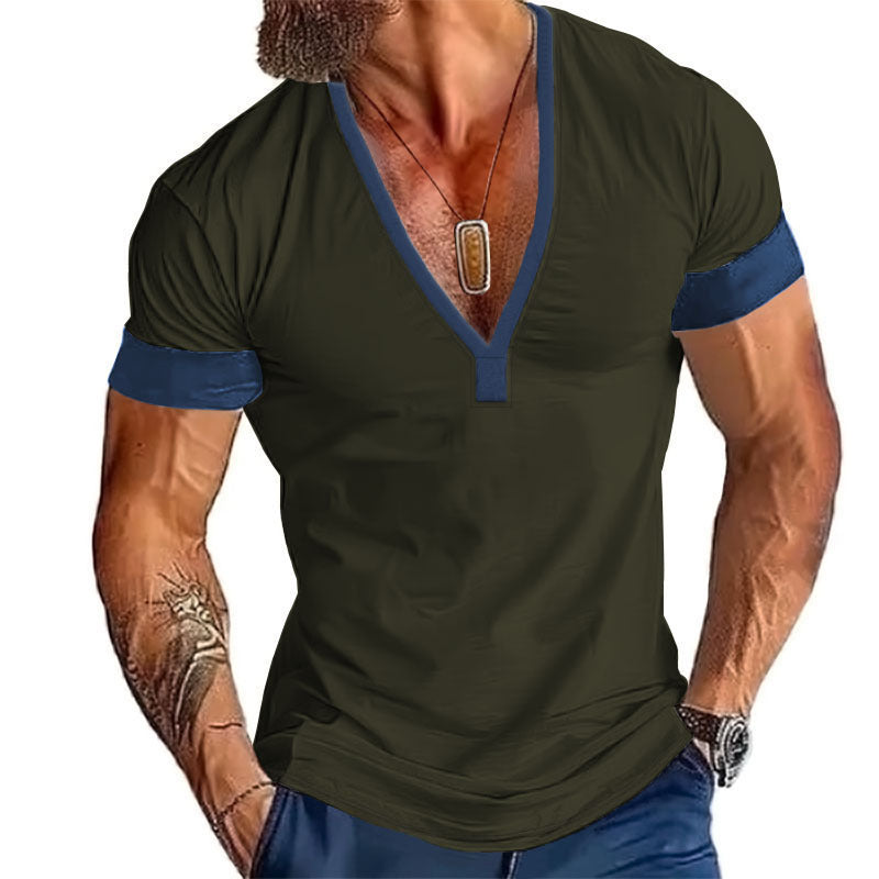 Herren V-Ausschnitt T-Shirt mit stylischem Kontrastdesign Echoarchiv